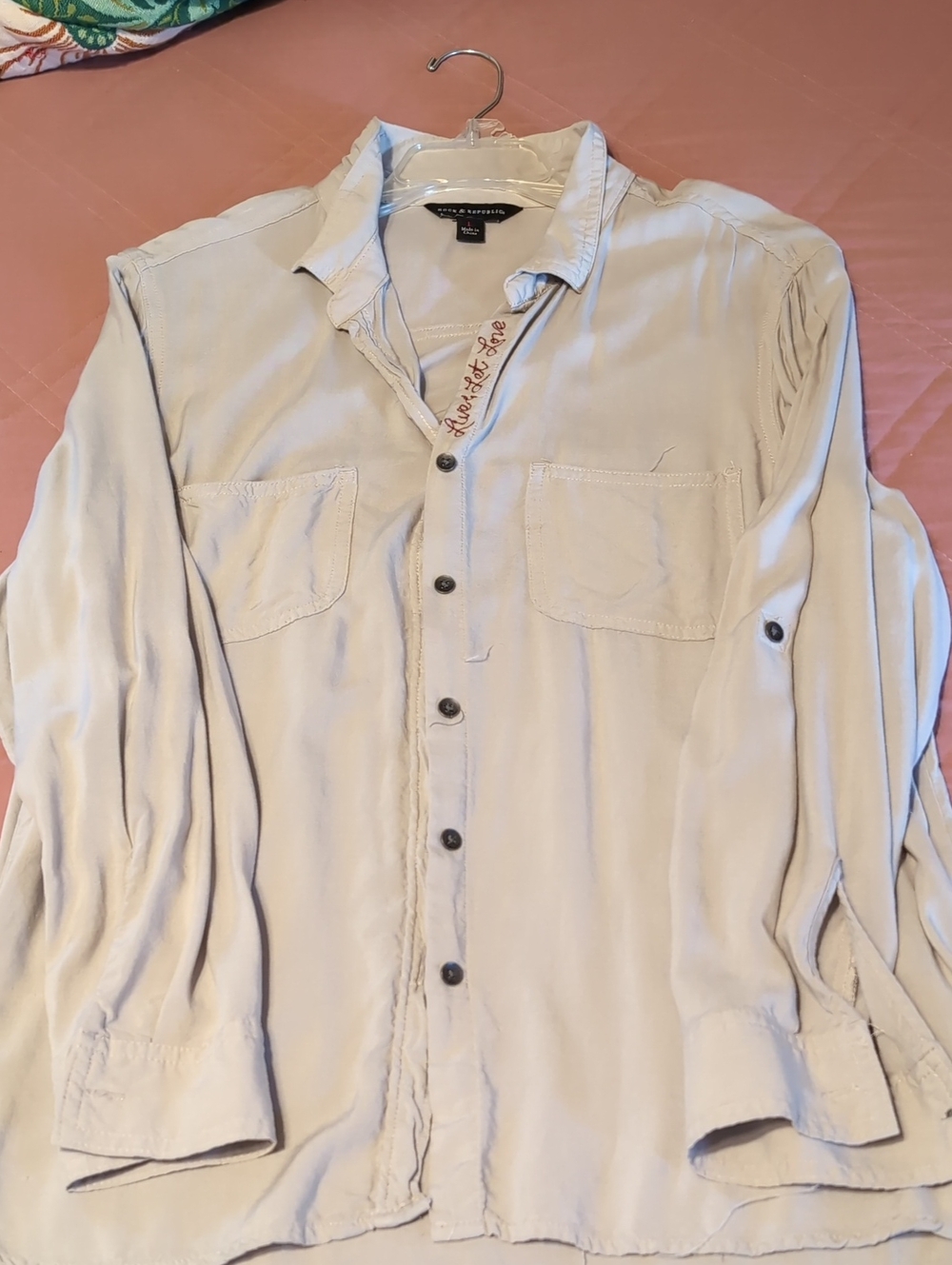Lucky Brand Women's Light Taupe Button-Front Long Sleeve Shirt